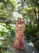 Women's Floral Maxi Dress Strapless Empire Waist – Wedding Guest Summer