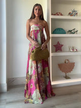 Women's Floral Maxi Dress Strapless Empire Waist – Wedding Guest Summer