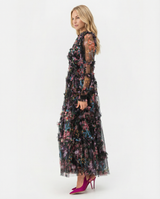 Women's Floral Maxi Dress Tiered High Neck Long Sleeve – Cocktail Party