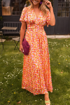 Women's Floral Maxi Dress V Neck Flutter Sleeve Ruched Waist – Garden Party