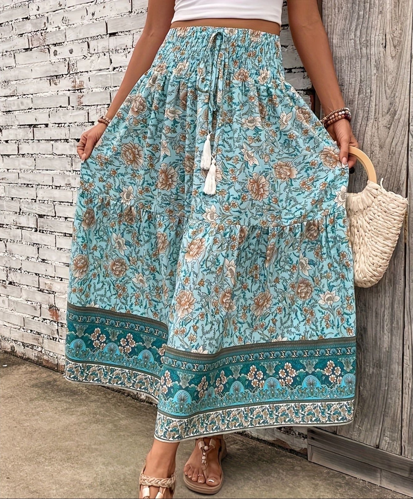 Women's Floral Maxi Skirt Elastic Waist – Summer Wear