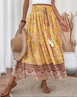 Women's Floral Maxi Skirt Elastic Waist – Summer Wear