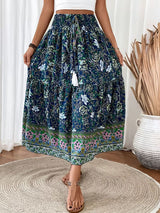 Women's Floral Maxi Skirt Elastic Waist – Summer Wear