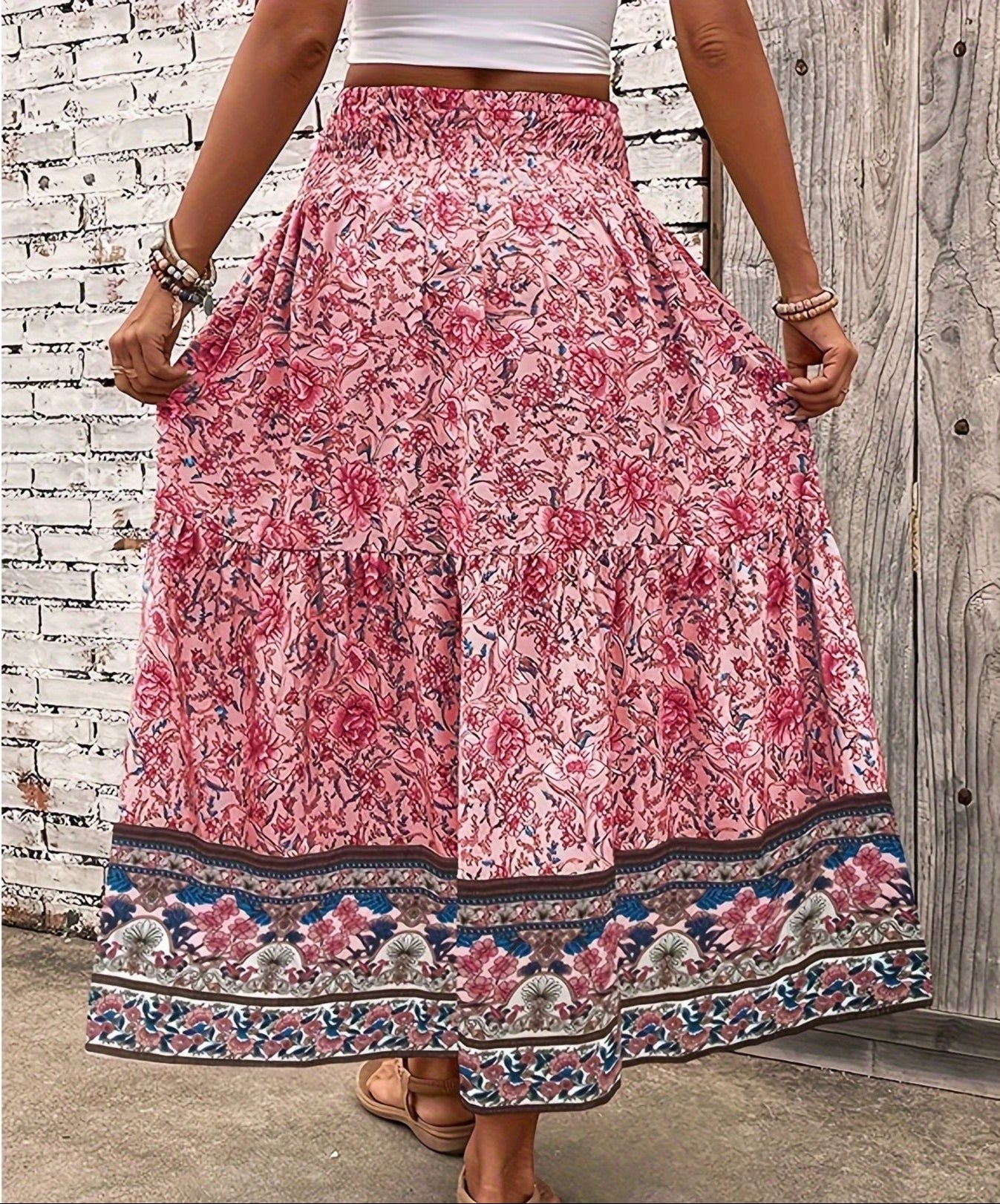 Women's Floral Maxi Skirt Elastic Waist – Summer Wear