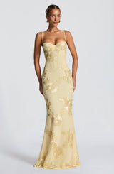 Women's Floral Maxi Wedding Guest Dress Corset Spaghetti Strap – Formal Occasion