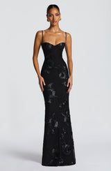 Women's Floral Maxi Wedding Guest Dress Corset Spaghetti Strap – Formal Occasion