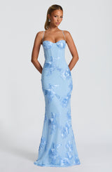 Women's Floral Maxi Wedding Guest Dress Corset Spaghetti Strap – Formal Occasion