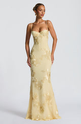 Women's Floral Maxi Wedding Guest Dress Corset Spaghetti Strap – Formal Occasion