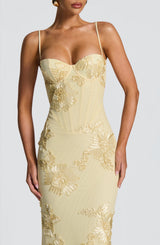 Women's Floral Maxi Wedding Guest Dress Corset Spaghetti Strap – Formal Occasion