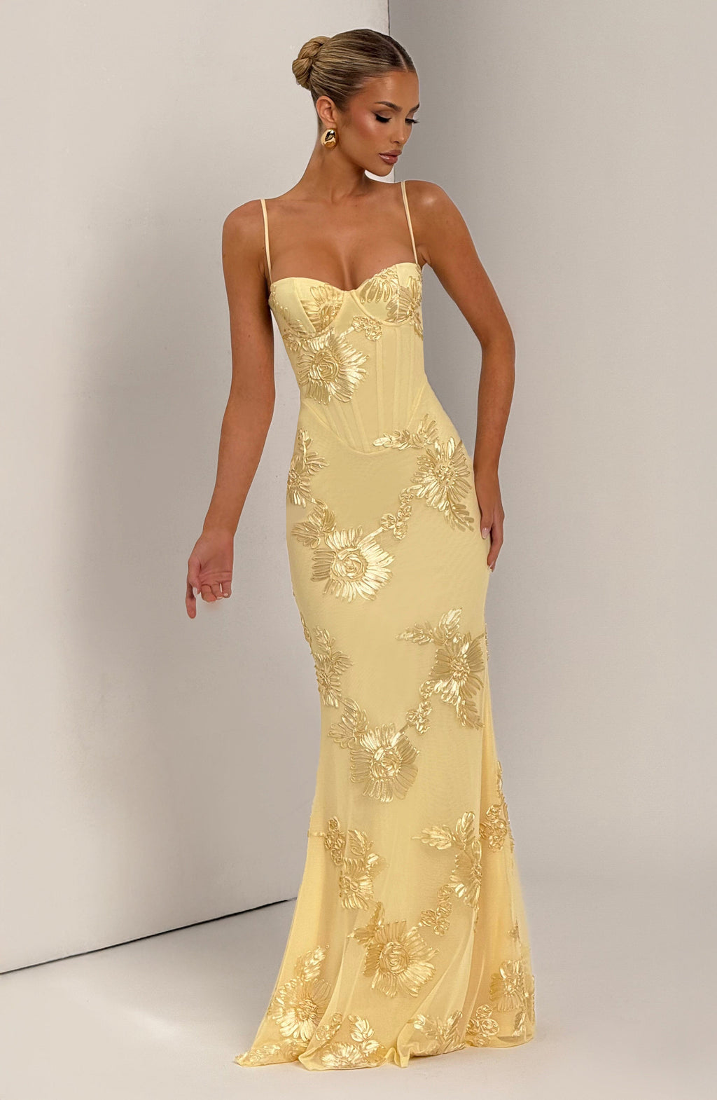 Women's Floral Maxi Wedding Guest Dress Corset Spaghetti Strap – Formal Occasion
