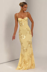 Women's Floral Maxi Wedding Guest Dress Corset Spaghetti Strap – Formal Occasion
