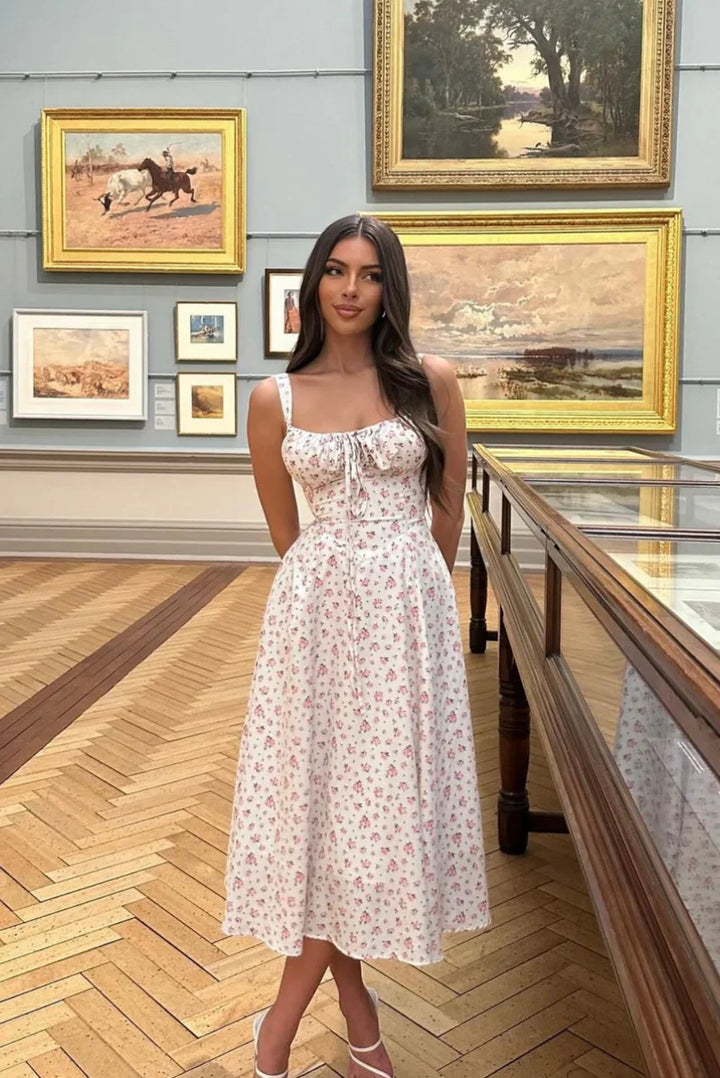 Women's Floral Midi Dress Bustier Sleeveless – Garden Party