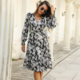 Women's Floral Midi Dress Button Front Long Sleeve – Garden Party Casual