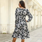 Women's Floral Midi Dress Button Front Long Sleeve – Garden Party Casual