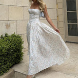 Women's Floral Midi Dress Square Neck Spaghetti Strap – Garden Party Wedding Guest