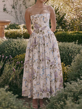 Women's Floral Midi Dress Square Neck Spaghetti Strap – Garden Party Wedding Guest