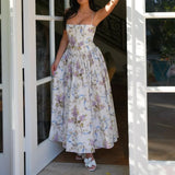 Women's Floral Midi Dress Square Neck Spaghetti Strap – Garden Party Wedding Guest