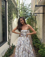 Women's Floral Midi Dress Square Neck Spaghetti Strap – Garden Party Wedding Guest
