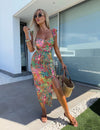 Women's Floral Midi Dress Sweetheart Neck Ruffle Strap Side Slit – Garden Party