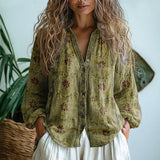 Women's Floral Shirt Button Front V Neck Long Sleeve – Daytime Outings