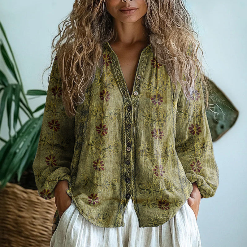 Women's Floral Shirt Button Front V Neck Long Sleeve – Daytime Outings