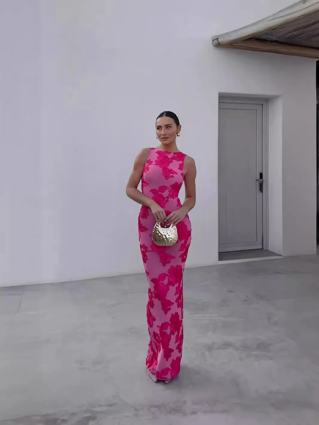 Women's Floral Sleeveless Maxi Dress Mesh Overlay – Wedding Guest