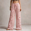 Women's Floral Wide-Leg Pants Raised Detail Full Length – Beach Vacation
