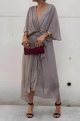 Women's Flowing Maxi Dress Draped V Neck Tie Waist – Cocktail Party