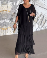Women's Flowing Maxi Dress Tiered Round Neck Wide Sleeve – Garden Party