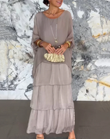 Women's Flowing Maxi Dress Tiered Round Neck Wide Sleeve – Garden Party