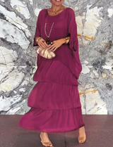 Women's Flowing Maxi Dress Tiered Round Neck Wide Sleeve – Garden Party