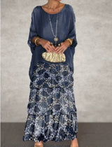 Women's Flowing Maxi Dress Tiered Round Neck Wide Sleeve – Garden Party