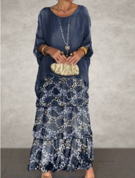 Women's Flowing Maxi Dress Tiered Round Neck Wide Sleeve – Garden Party