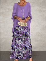 Women's Flowing Maxi Dress Tiered Round Neck Wide Sleeve – Garden Party