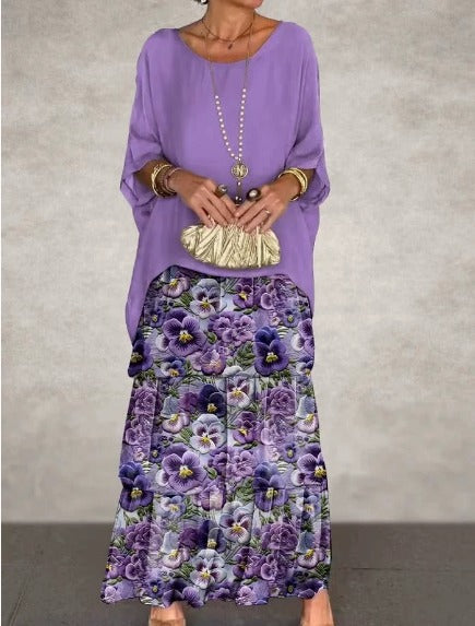 Women's Flowing Maxi Dress Tiered Round Neck Wide Sleeve – Garden Party