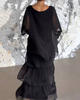 Women's Flowing Maxi Dress Tiered Round Neck Wide Sleeve – Garden Party