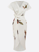 Women's Flowing Midi Dress Leaf Print Wrap V Neck – Beach Vacation