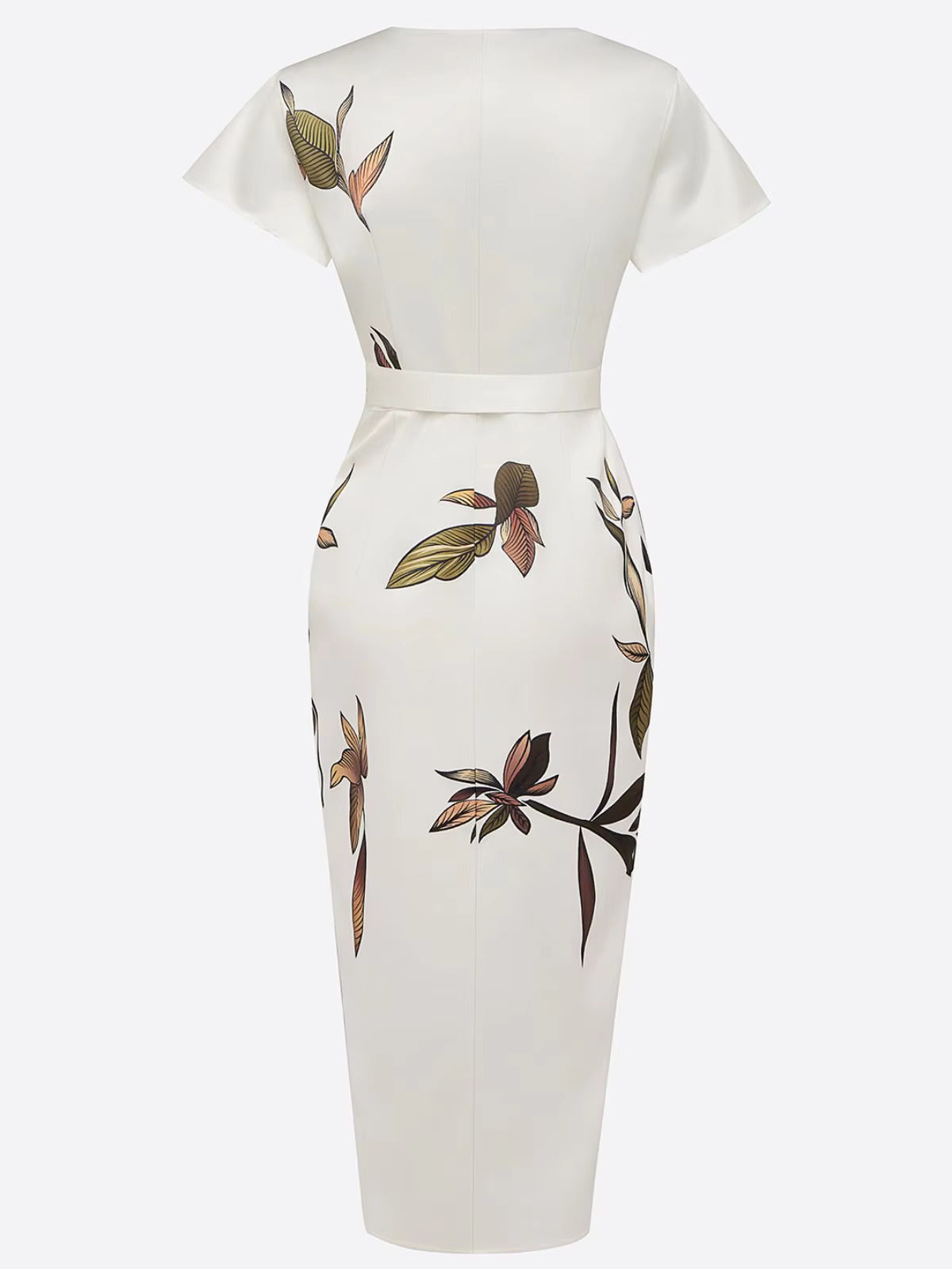 Women's Flowing Midi Dress Leaf Print Wrap V Neck – Beach Vacation