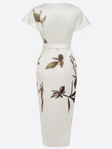Women's Flowing Midi Dress Leaf Print Wrap V Neck – Beach Vacation