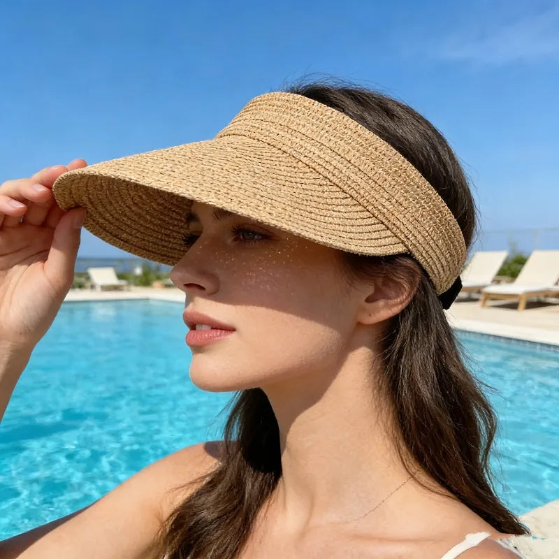 Women's Foldable Wide Brim Sun Hat Open Top Back Strap – Outdoor Brunch