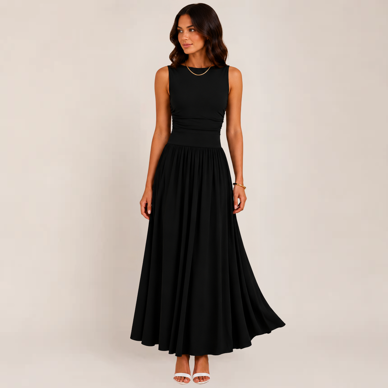 Women's Formal Maxi Dress Sleeveless Crew Neck Full Skirt – Wedding Guest