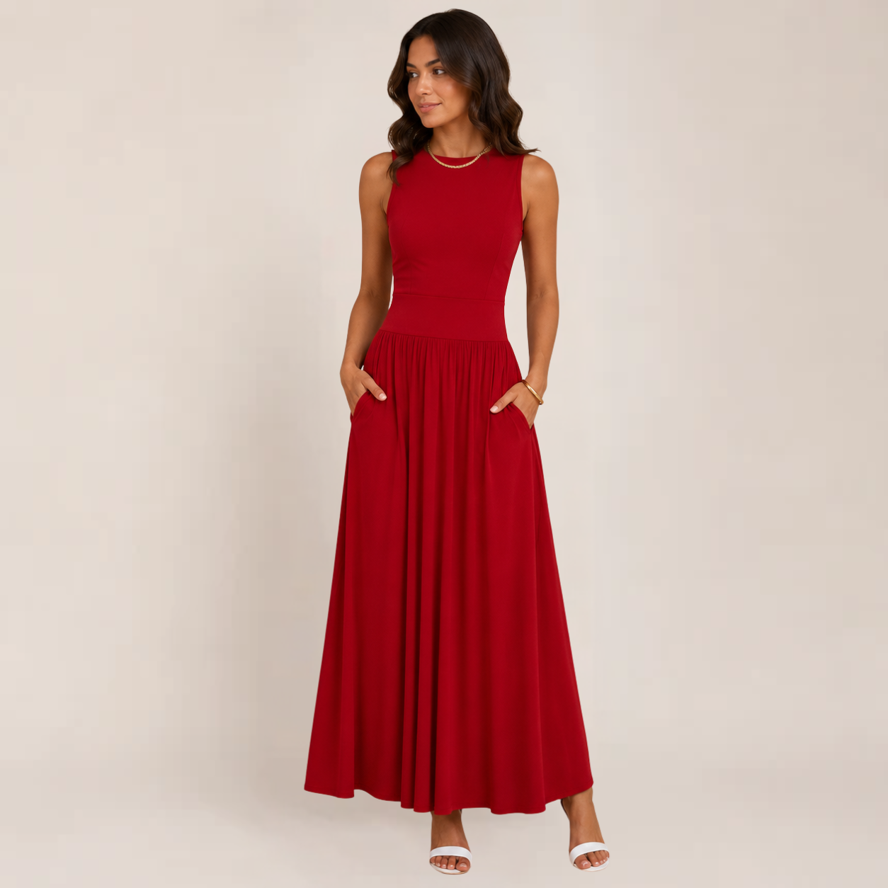 Women's Formal Maxi Dress Sleeveless Crew Neck Full Skirt – Wedding Guest