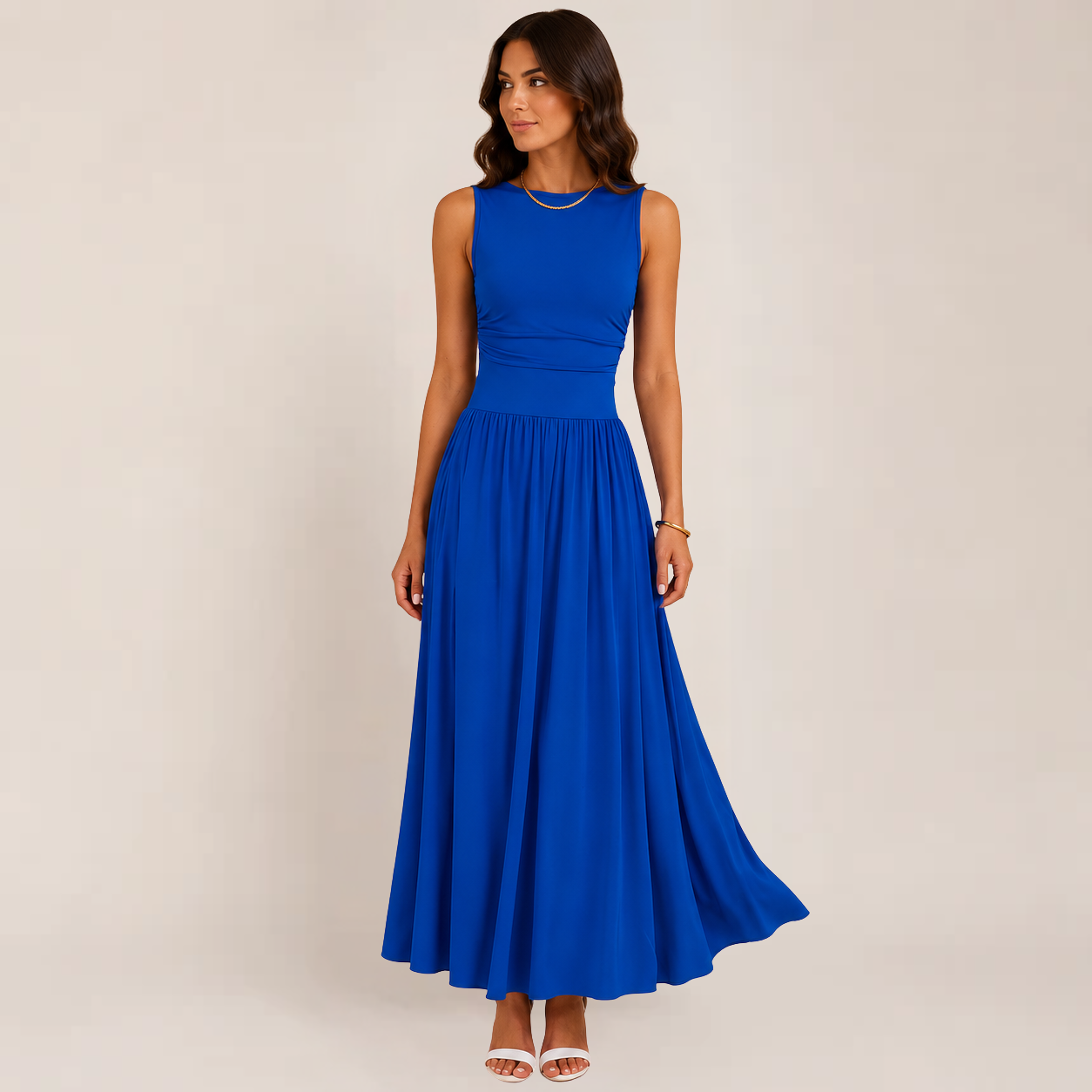 Women's Formal Maxi Dress Sleeveless Crew Neck Full Skirt – Wedding Guest