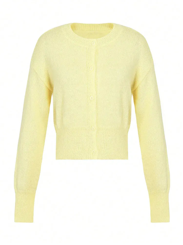 Women's Fuzzy Knit Button Cardigan Long Sleeve - Streetwear