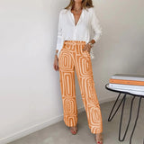 Women's Geometric 2 Piece Set Wide Leg Pants Long Sleeve – Night Out
