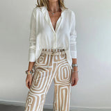 Women's Geometric 2 Piece Set Wide Leg Pants Long Sleeve – Night Out