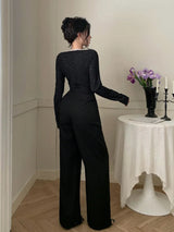 Women's Glitter Jumpsuit Wrap Wide Leg V Neck Long Sleeve – Going Out