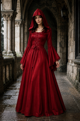 Women's Gothic Hooded Costume Dress Lace Up Bell Sleeve – Halloween Party