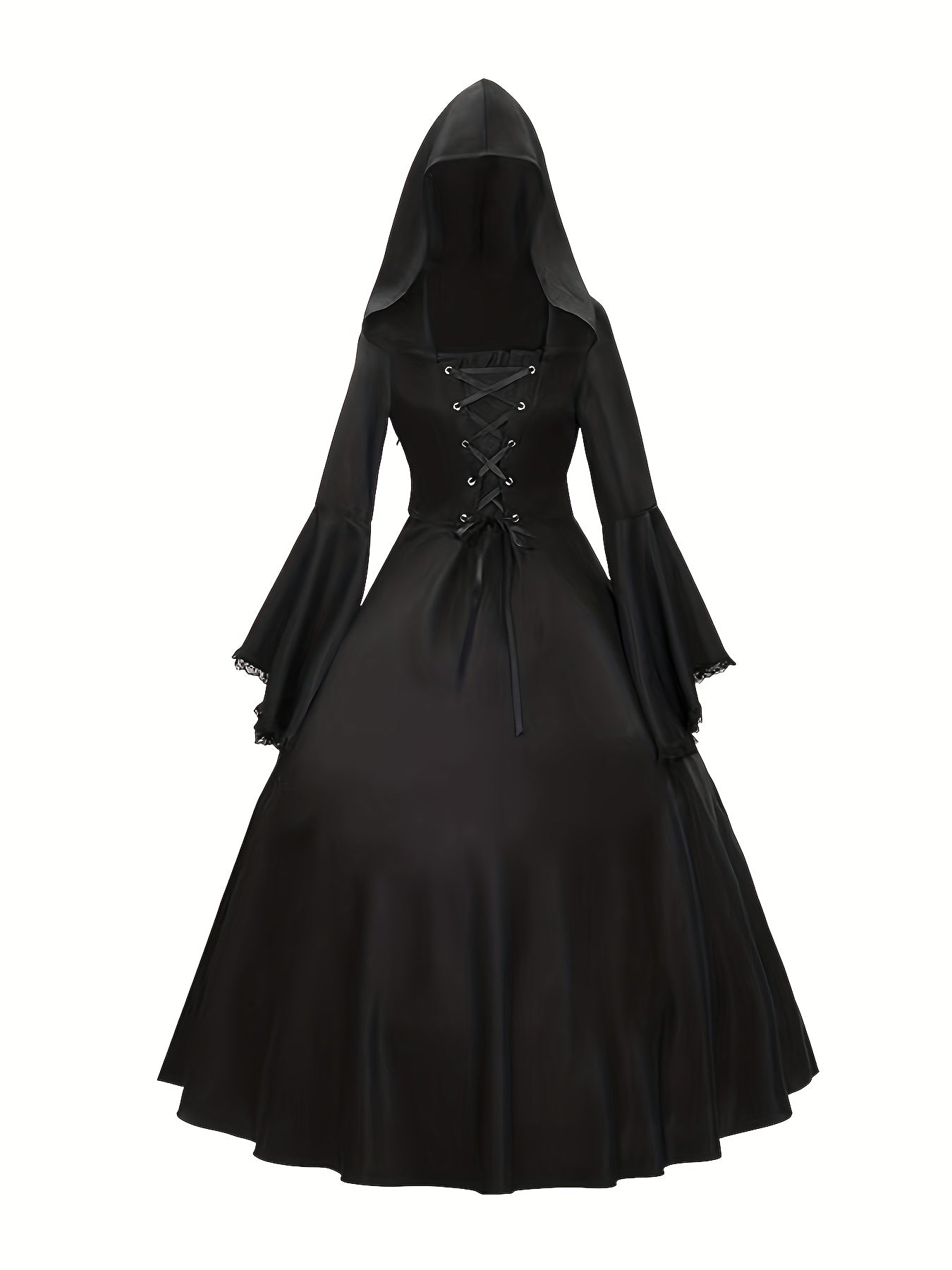Women's Gothic Hooded Costume Dress Lace Up Bell Sleeve – Halloween Party