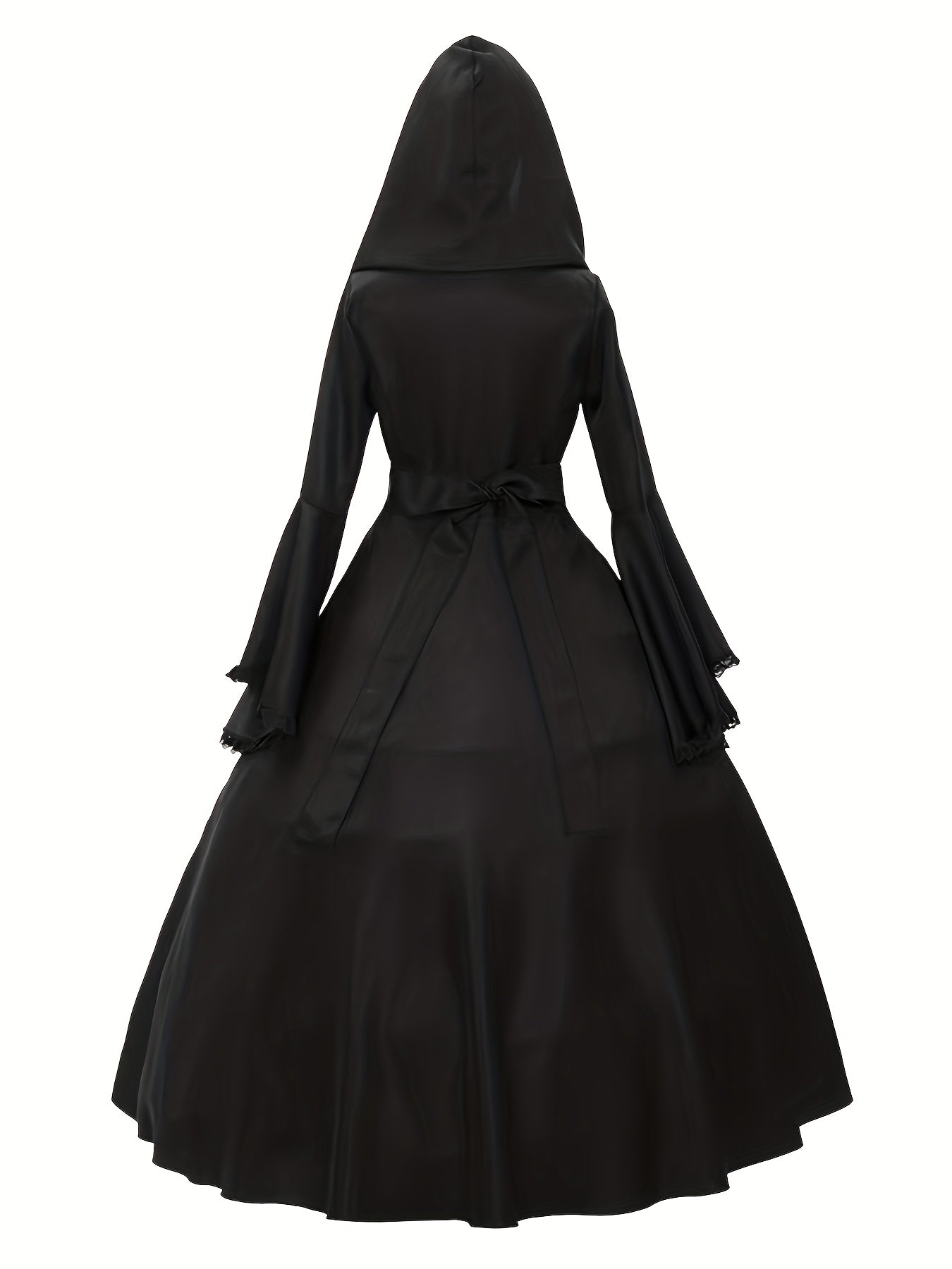 Women's Gothic Hooded Costume Dress Lace Up Bell Sleeve – Halloween Party
